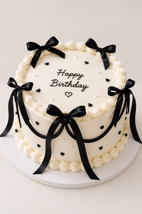 Black Bow Polka Dot Vintage Cake