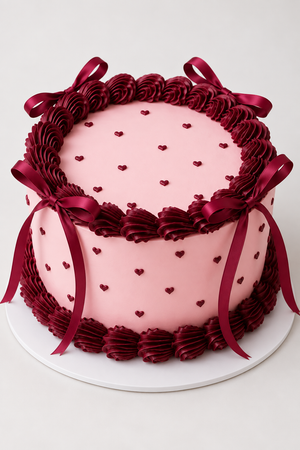 Pink & Burgundy Hearts Bow Cake