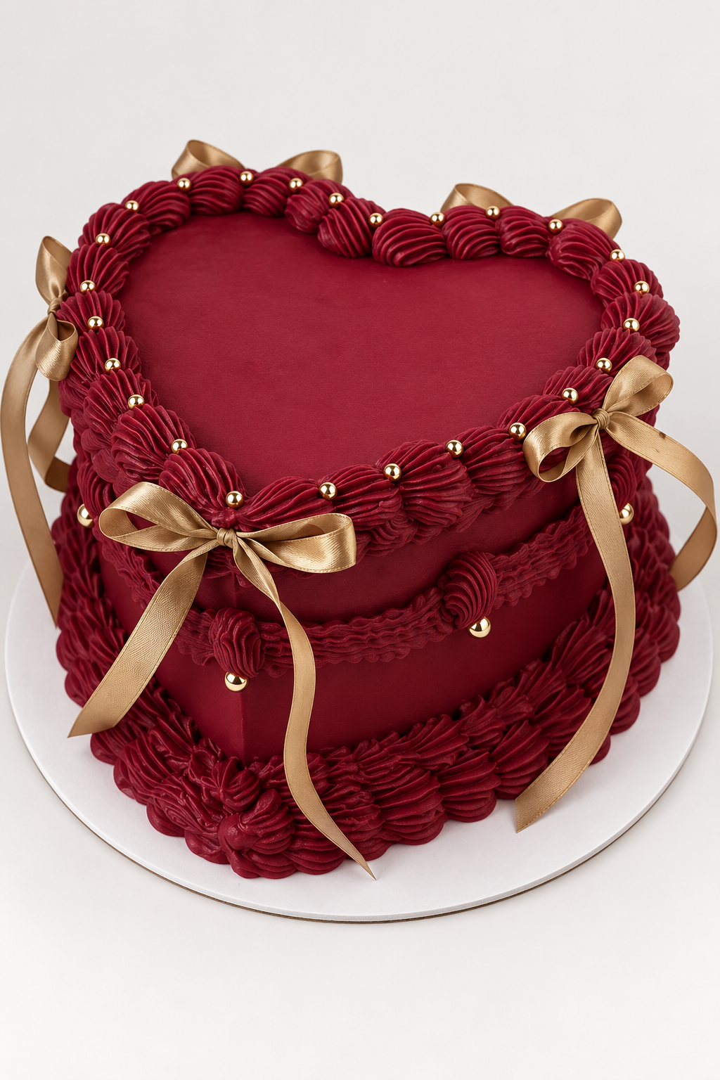Burgundy Heart Gold Bow Cake