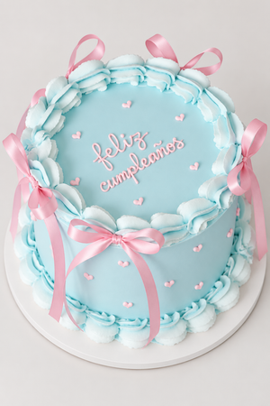Aqua Dream Pink Bow Vintage Cake