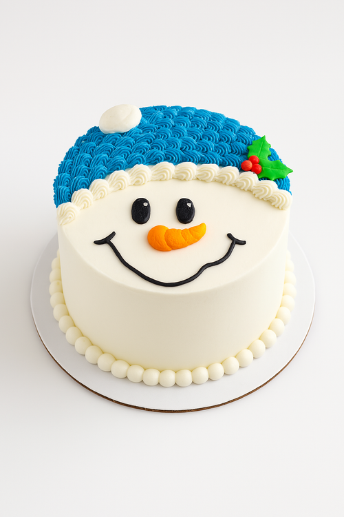 Smiling Snowman Christmas Cream Cake