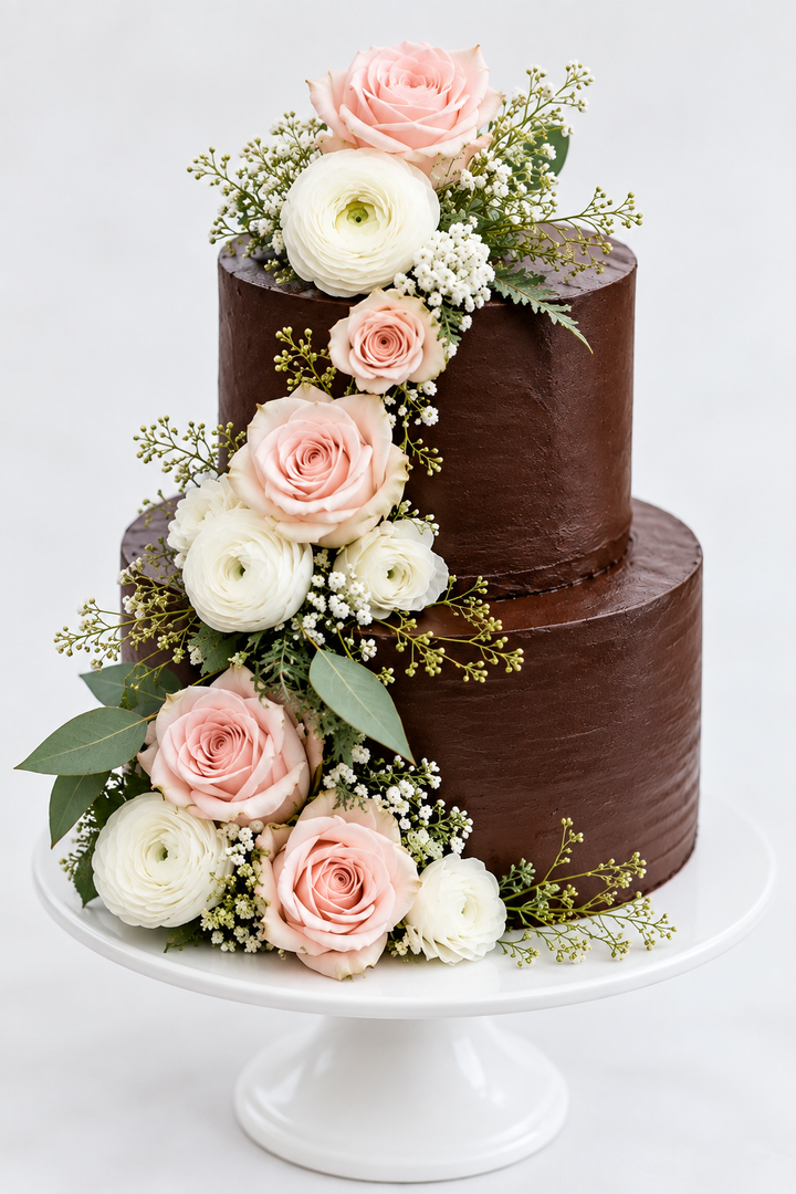 Cascading Floral Chocolate Tiered Cake