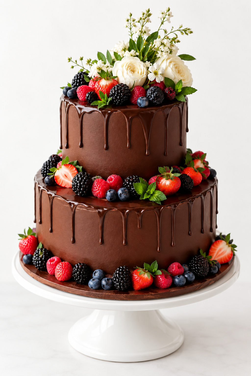 Chocolate Drip Berry Tiered Cake