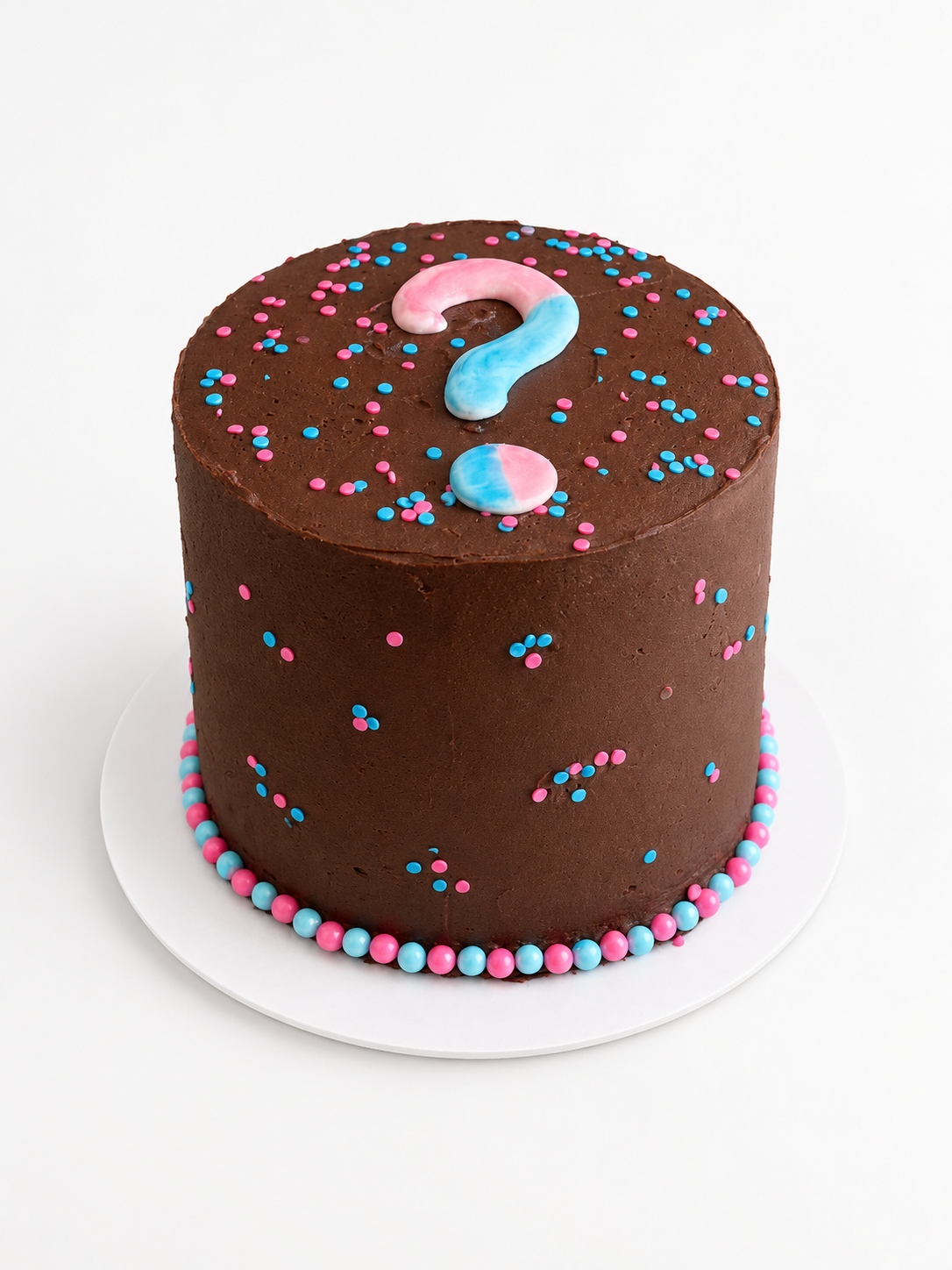 Chocolate Gender-Reveal Cake with Pastel Sprinkles