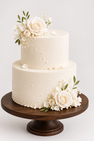 Classic Ivory Rose Two-Tier Cake