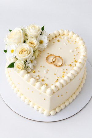 Golden Rings Ivory Heart Cake