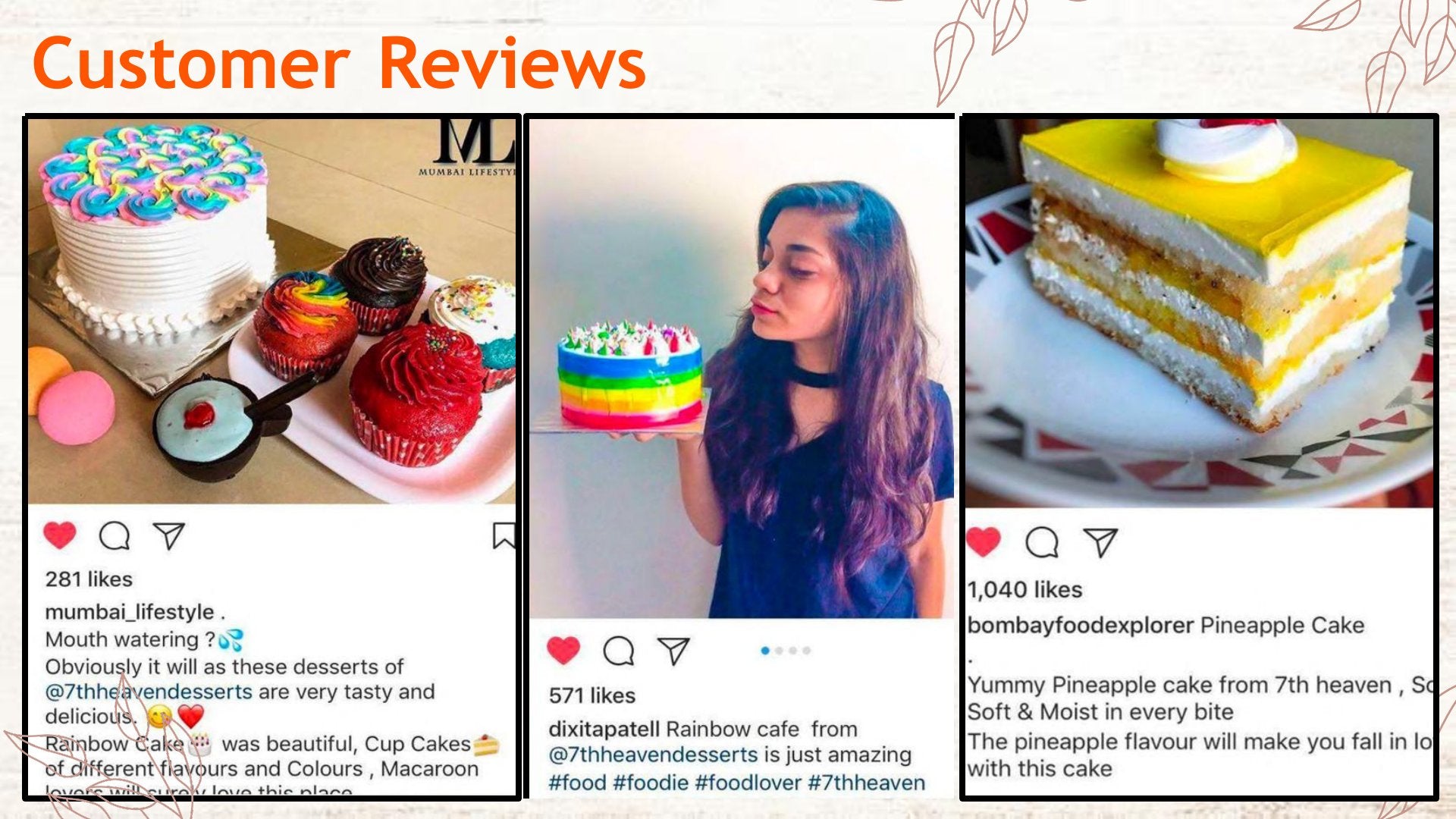 Customer reviews on Instagram