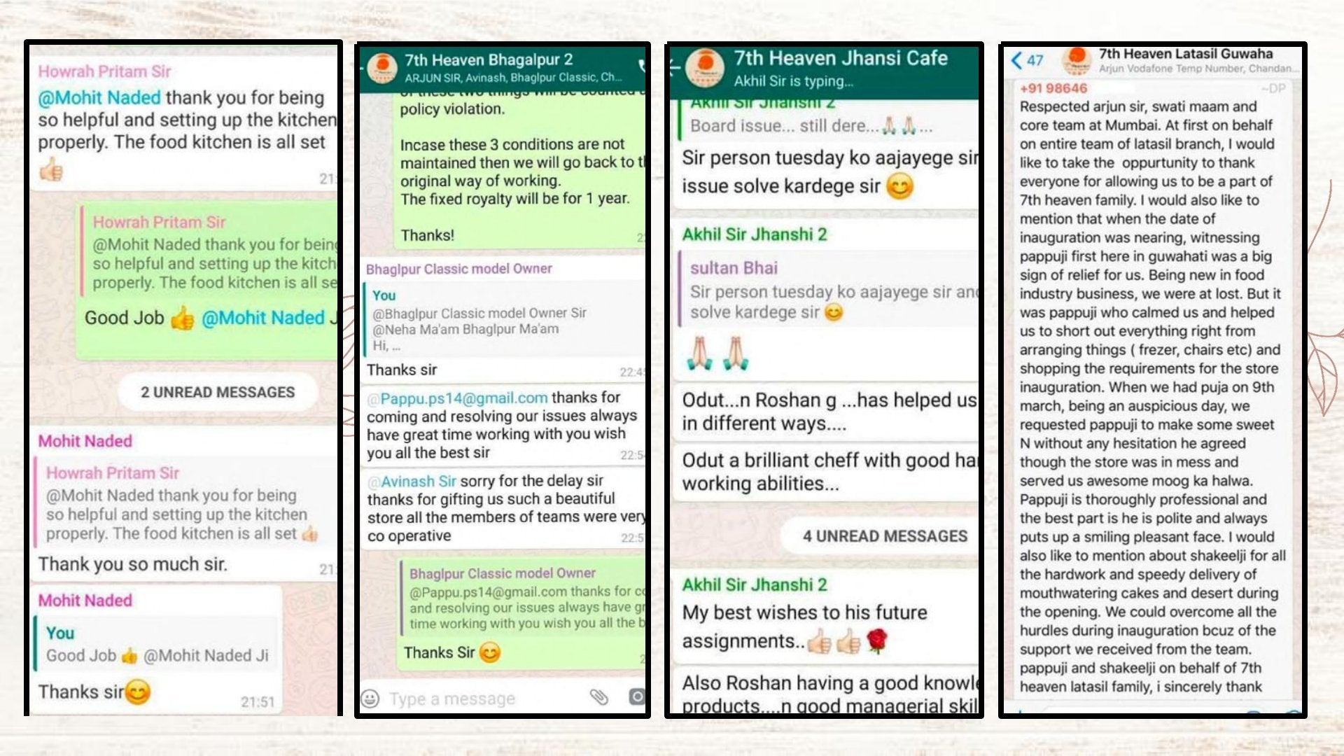 Franchise owner feedback messages