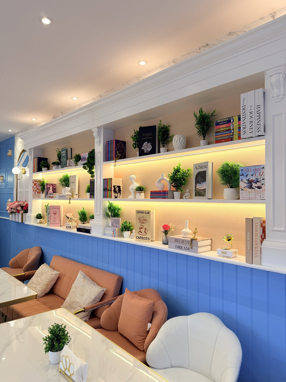 7th Heaven café shelving and lounge seating